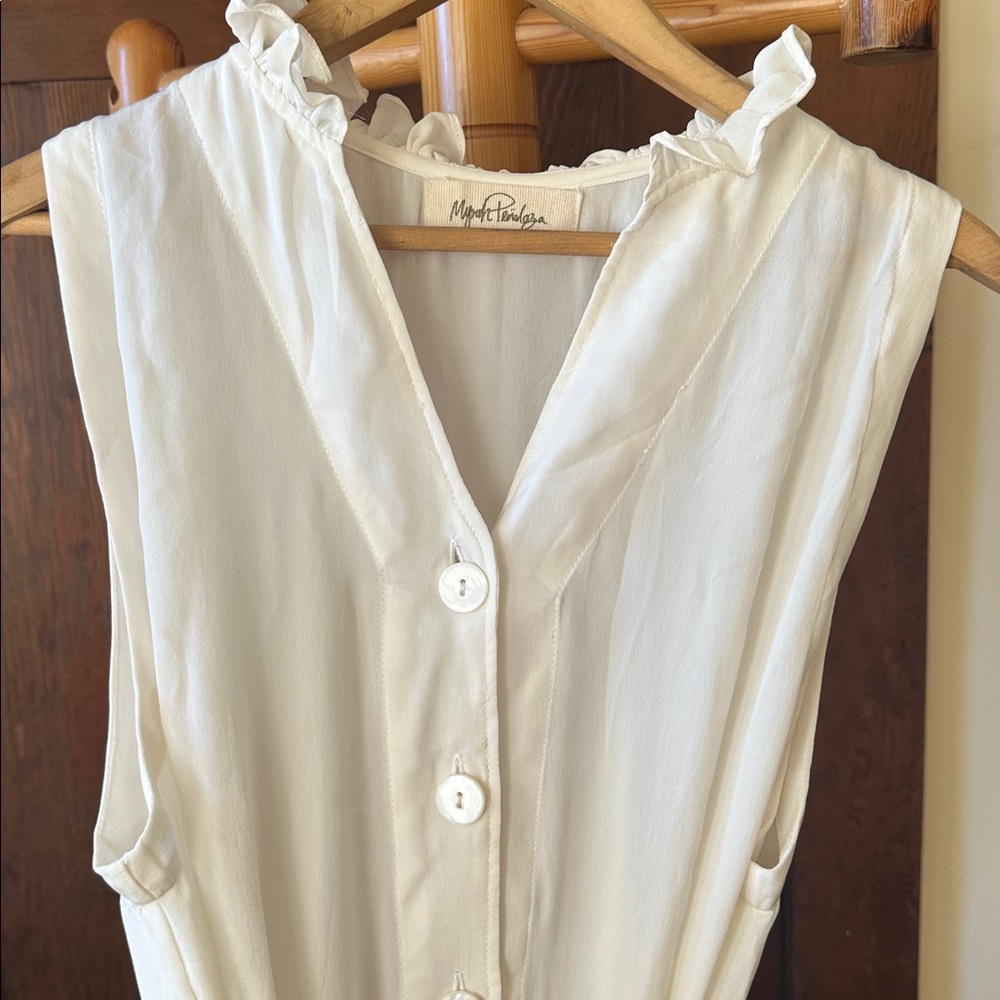 White Sleeveless 100 Silk Button-Down Maxi Dress - Picture 6 of 9